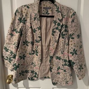 Laura Ashley Linen Botanical Blazer - Cream and Green